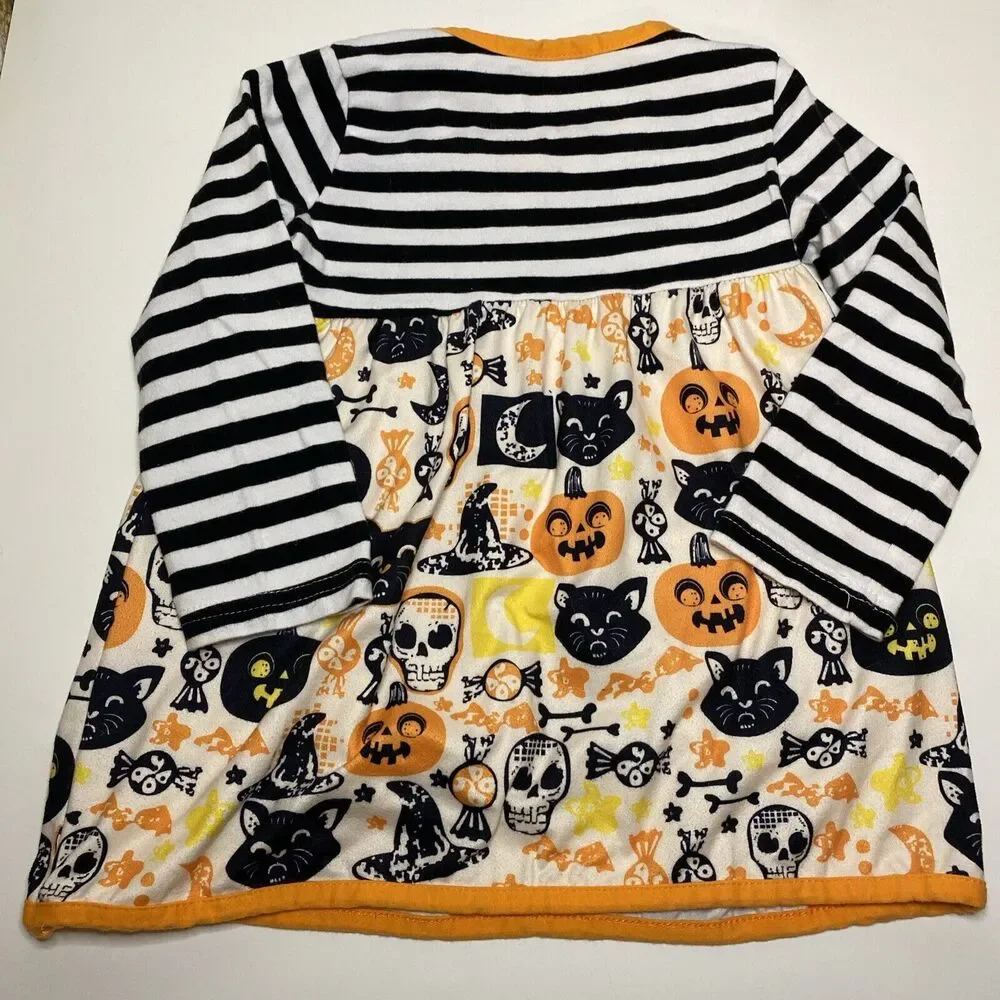 Toddler Girl's Halloween Jack-o-Lantern Striped Dress Size Medium Pumpkin Spooky
